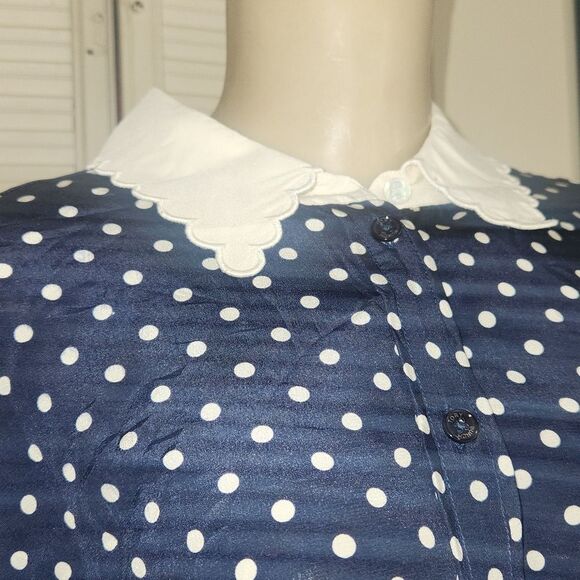 Tory Burch Blue Peter Pan Collar Buttoned Silk Blouse. As Seen On Princess Kate - Picture 4 of 10